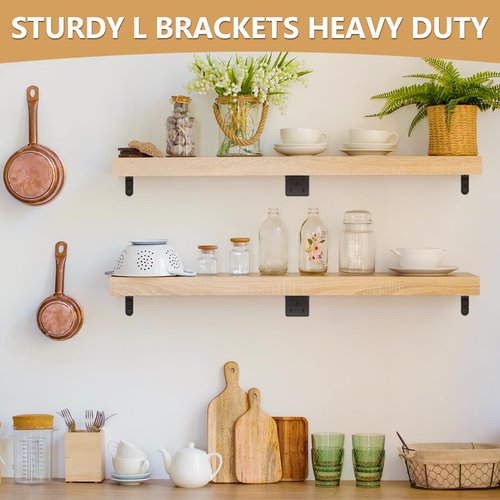 MAPVOLUT 25Pcs L Brackets for Shelves, 3 Sizes Angle Corner Braces Metal L Bracket Heavy Duty for Wood, Sturdy and Rustproof for Repairing Furniture with 82Pcs Screws Mounting Bracket Easily Black