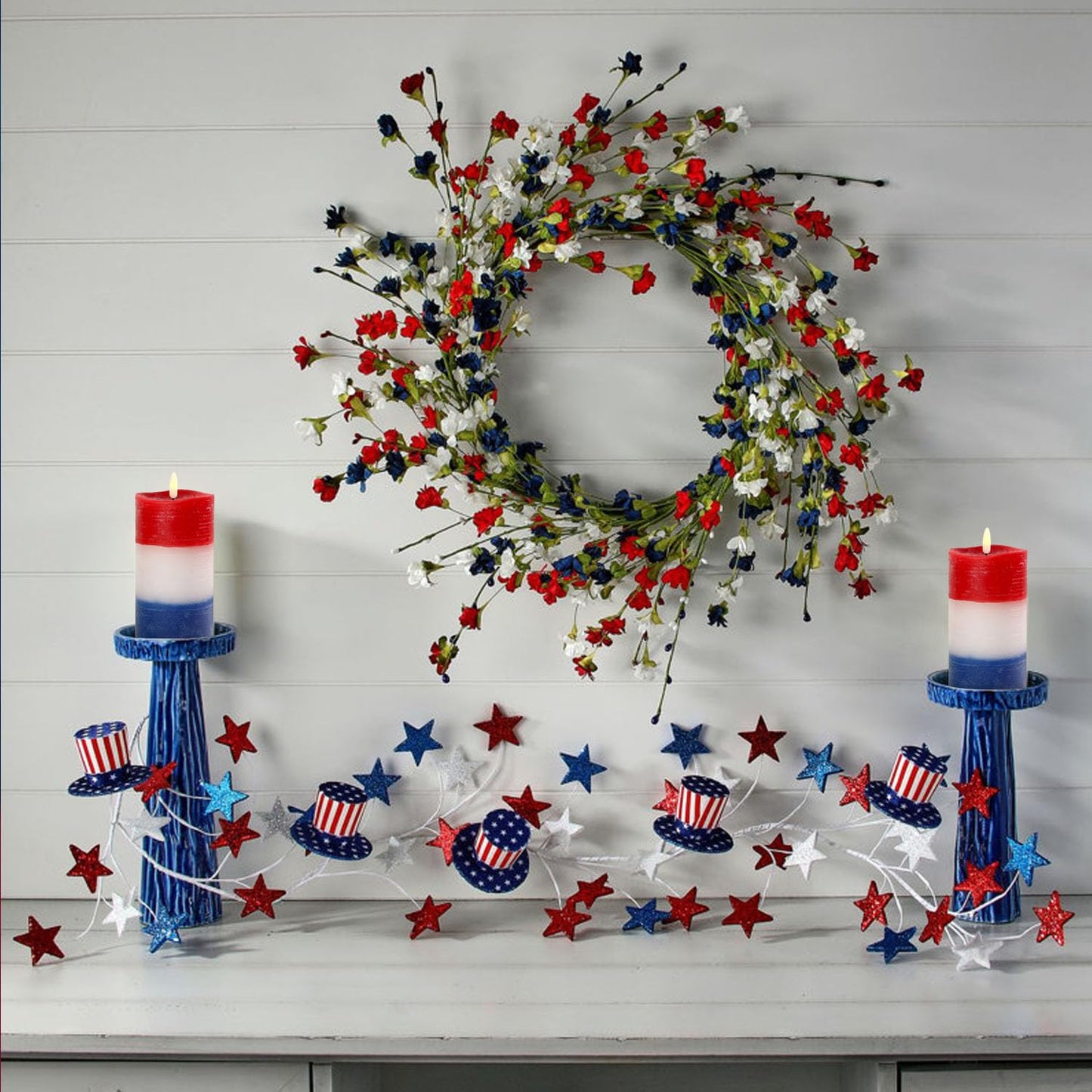 4th of July Pillar Candles - Concave Edge,Real Wax, Red White Blue Patriotic Flameless Candle (3"×6") Battery Operated with Remote Timer Flickering LED Candles for Patriotic Holiday Decor