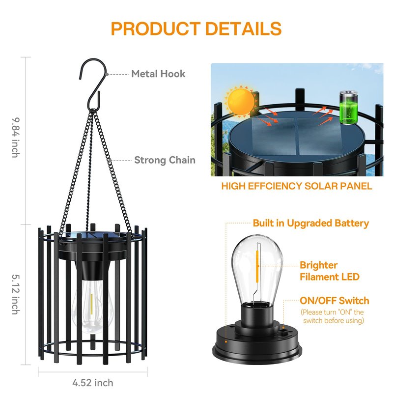 KOOPER Solar Lanterns Outdoor Waterproof, 4 Pack Upgraded Bright Hanging Solar Lights Outdoor Lanterns Decorative, Auto ON/Off Metal Hanging Lantern Lights for Pathway Yard Patio Garden Decor