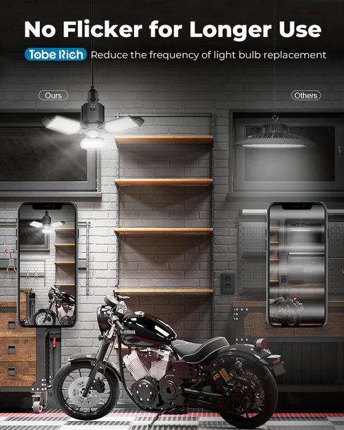 toberich Motion Sensor Garage Light, 8000LM LED Garage Lights Motion Activated, 3 Switch Modes, 6500K Indoor Motion Sensor Light Bulb for Garage, Stairway, Laundry Room, Basement (1 Pack)