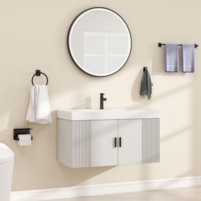 Matte Black Bathroom Accessories Set 4-Pieces, Towel Racks for Bathroom 24Inch Towel Bar, Towel Ring, Towel Hooks, Toilet Paper Holder with Shelf, Stainless Steel Wall Mounted Bathroom Hardware Set