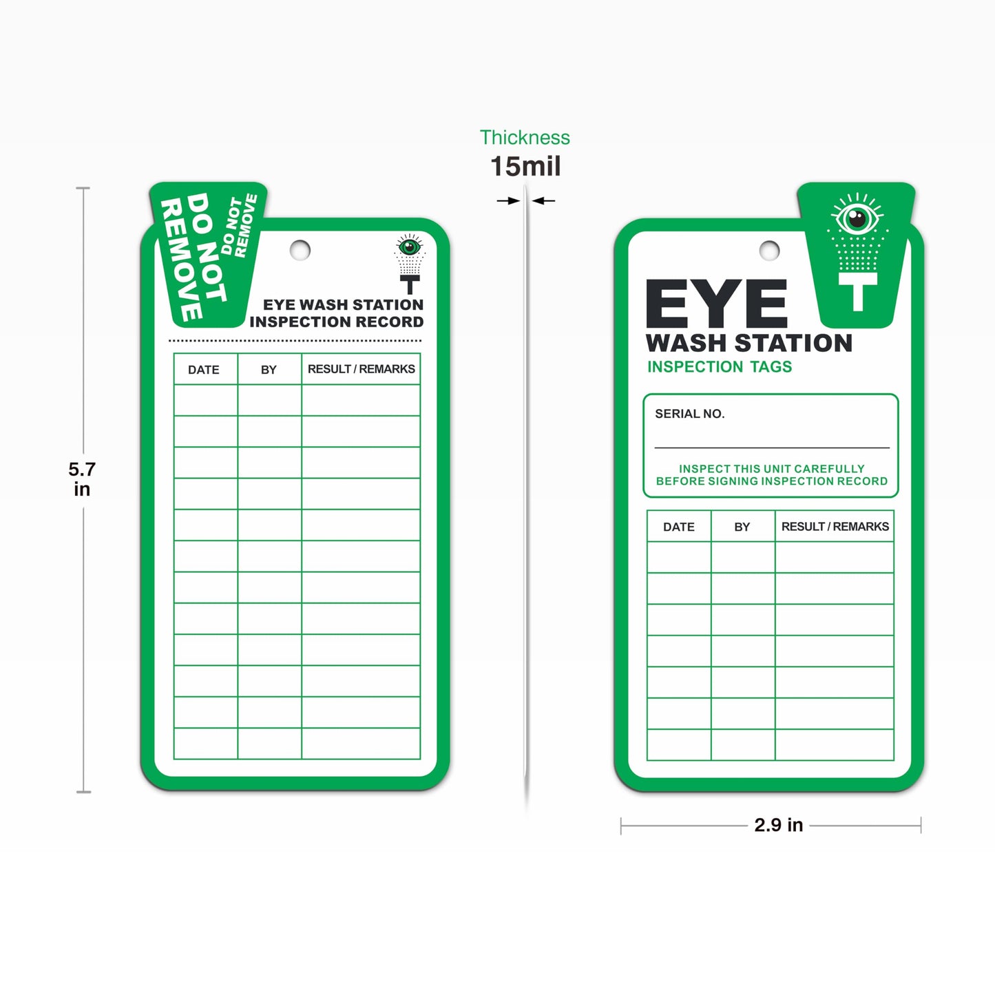 Legend Eye Wash Station Inspection Tags - 50 Pack, RP-Plastic, OSHA Approved, Waterproof