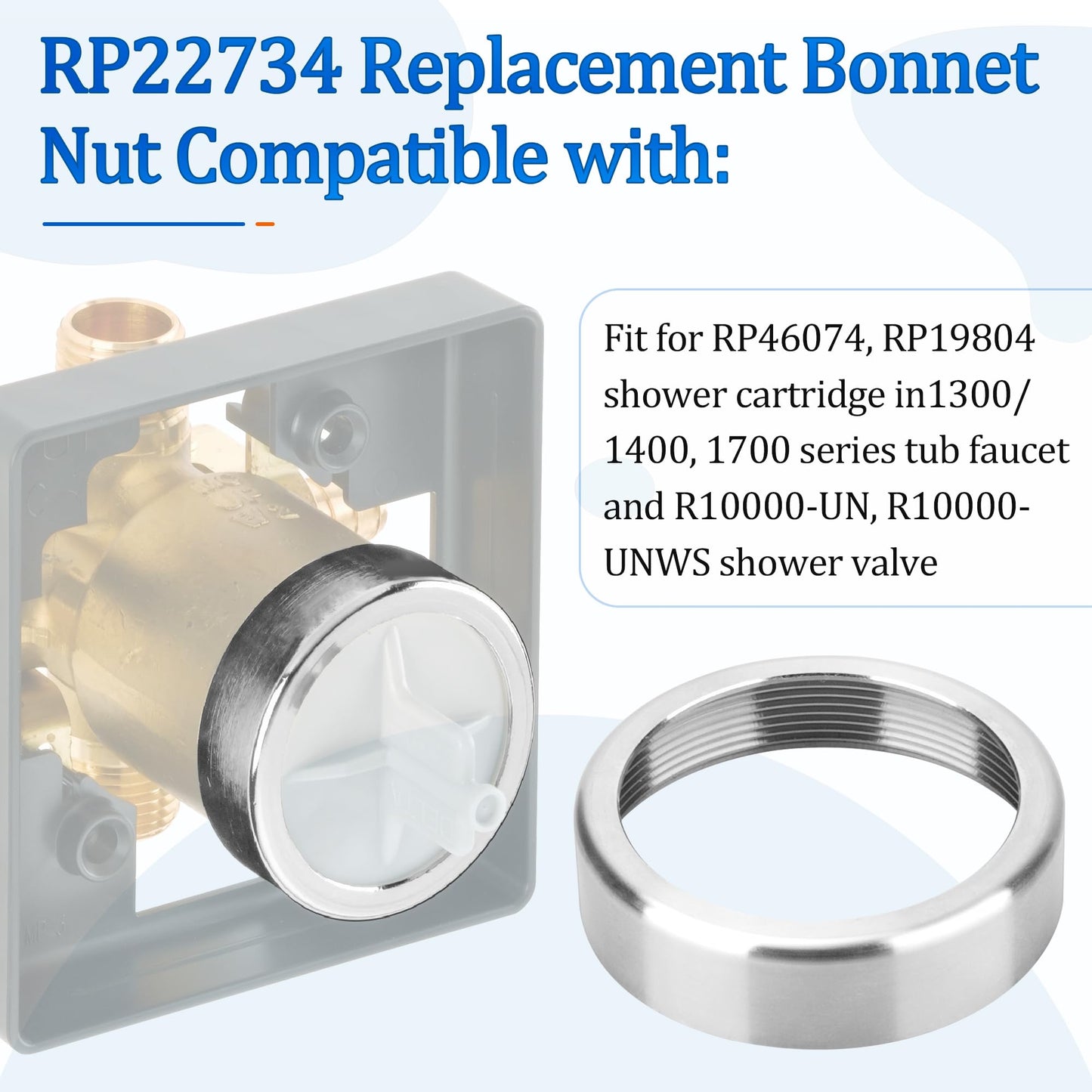 Shower Cartridge Bonnet Nut RP22734 Compatible with Dleta Single Handle Tub/Shower Faucets, Faucet Bonnet Nut for R10000-UN, 1300,1400 and 1700 Series Tub/Shower Faucets - Shower Parts for Dleta