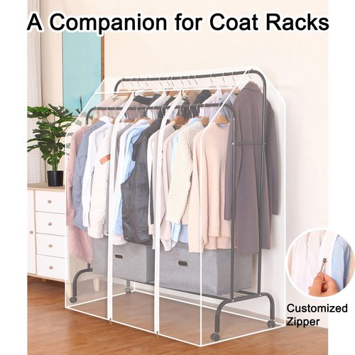 YUE JJXN Clear Garment Bags for Hanging Clothes, Clothes Cover with Zipper, Reusable PEVA Garment Rack Cover Dustproof and Waterproof(Clear,100x75x150cm/39x30x59in)