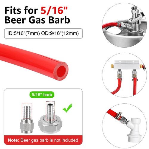 10FT Kegerator Beer Co2 Gas Dual Lines Kit, ID 3/16" Keg Beer Lines Tubing & ID 5/16'' Co2 Gas Hose Food-Grade PVC Tubing Keg Faucet Tube with 6Pcs Hose Clamps for Homebrew