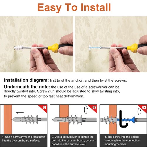 CAEYPOAR 120pcs #8 Self Drilling Drywall Anchors, Premium Wall Anchors, Drywall Anchors and Screws Kit, 70lb Hanging and Mounting, 60 Self-Tapping/Threaded Plastic Sheetrock Anchors, 60#8x1-1/4 Screws