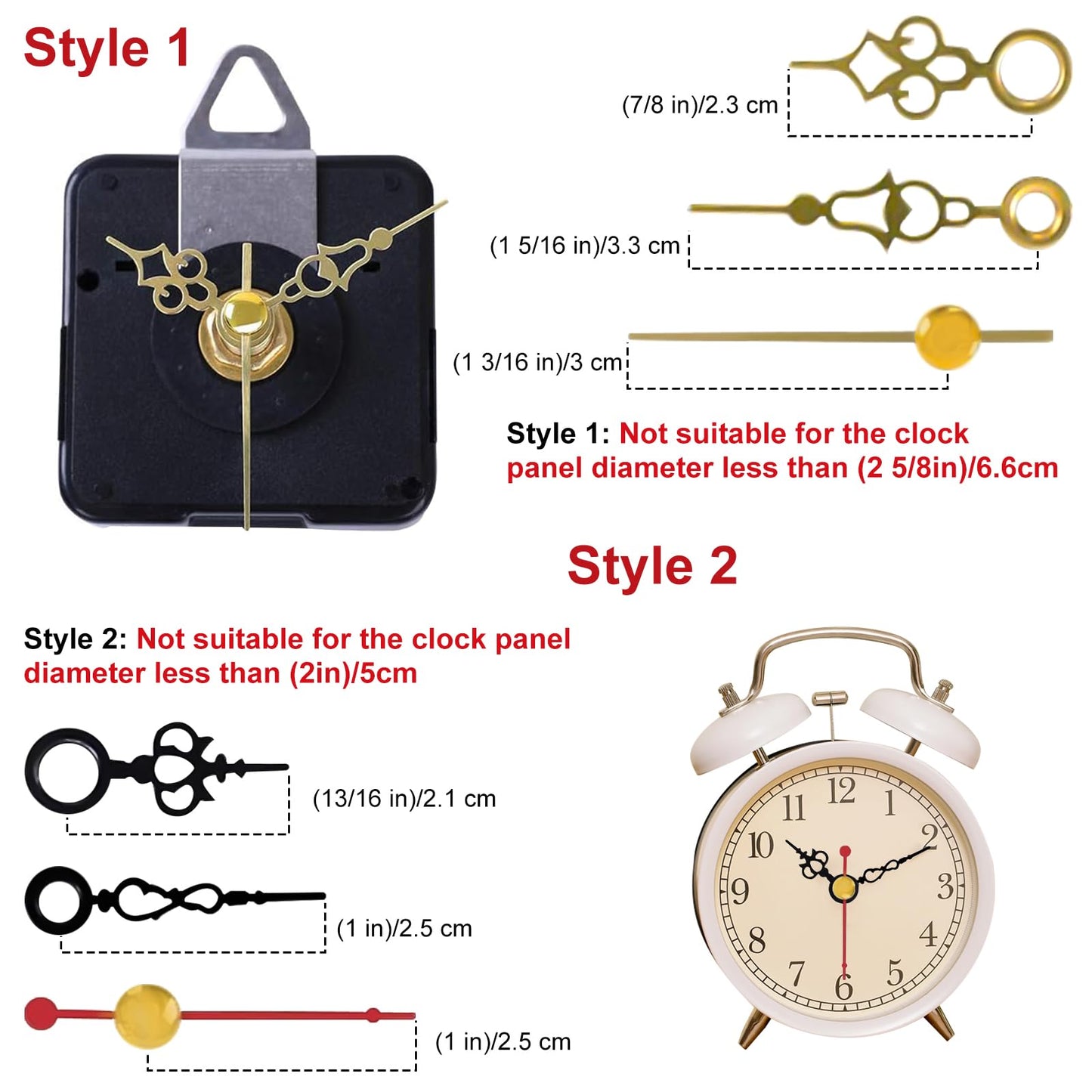 EMOON 3-Piece Silent Clock Mechanism Kit with 8 Pairs of Short Clock Hands Battery Operated Quartz Movement for DIY Clock Repair and Replacement (Total Shaft Length 16mm, 20mm, 23mm)