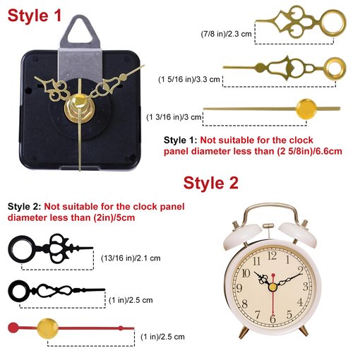 EMOON 3-Piece Silent Clock Mechanism Kit with 8 Pairs of Short Clock Hands Battery Operated Quartz Movement for DIY Clock Repair and Replacement (Total Shaft Length 16mm, 20mm, 23mm)
