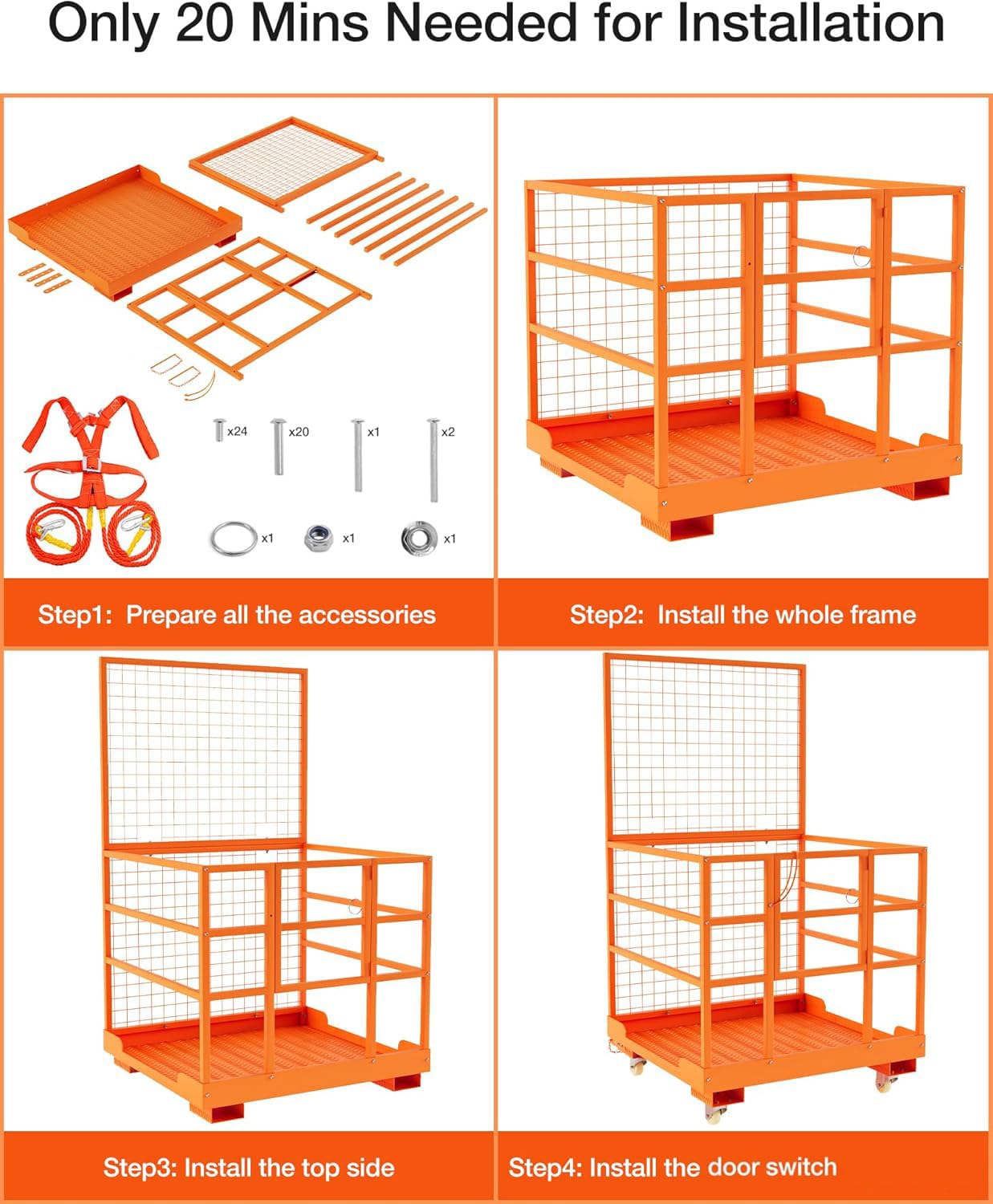 Forklift Platform Safety Cage,Work Platform for Loader,43"x45" Man Basket for Forklift,1800lbs Capacity with Safety Harness & Lock,2-Man Collapsible Lift Basket for Lifting Loader