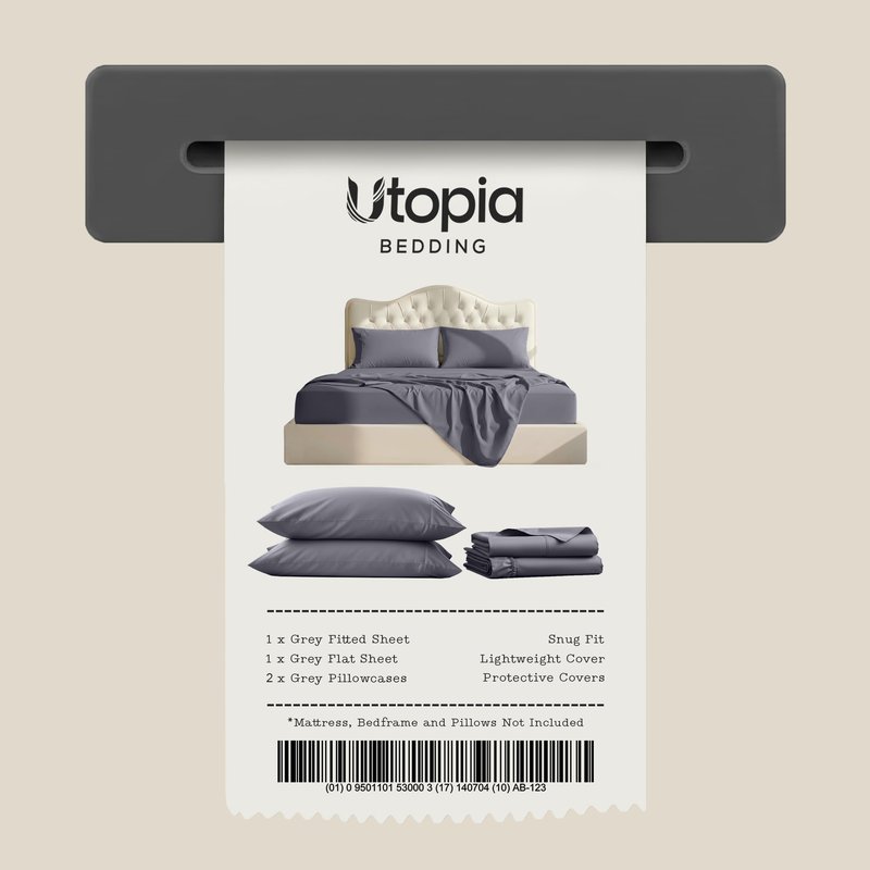 Queen Size Sheet Set – 4 Piece Bed Sheets, Soft and Breathable Microfiber, Includes 1 Fitted Sheet, 1 Flat Sheet and 2 Pillowcases – Oeko Tex (Grey)