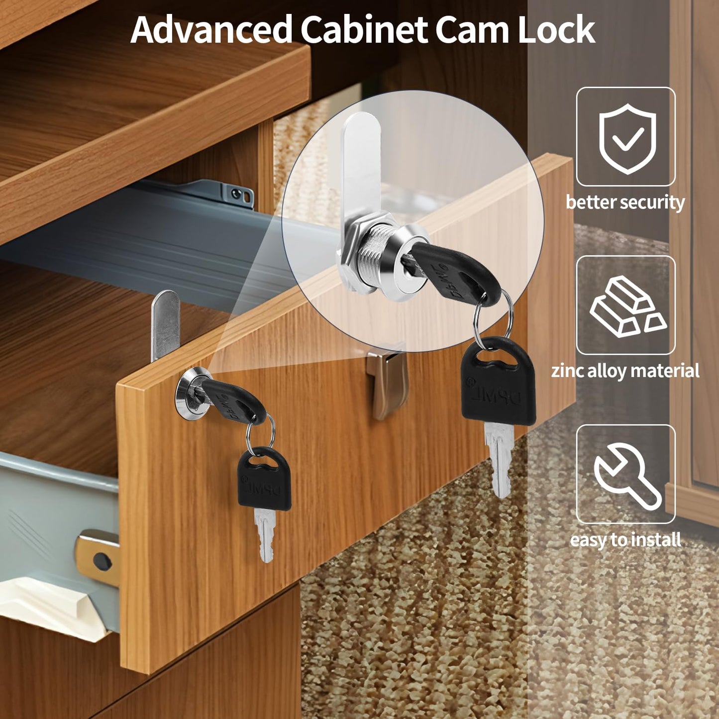 5/8'' Alloy Cam Locks with Keys, for Mailbox, Toolbox and Pickup Trucks,RV Compartment Storage Locks (2 Pack)