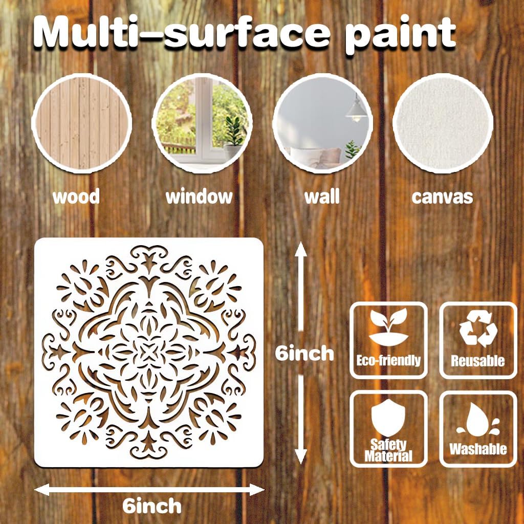Mandala Stencils for Painting on Wood Wall Floor Furniture Tile Fabric, Small Rangoli Stencils Rock Painting Stencils for Home Decor (4 inch)