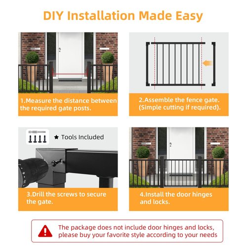 Deck Fence Gate Outdoor, 32''H Gate for 36''H Deck, Black Heavy Duty Steel Anti-Rust Door with Adjustable Width (Up to 48"), Metal Gate for Residential, Yard, Patio(No Hinge)