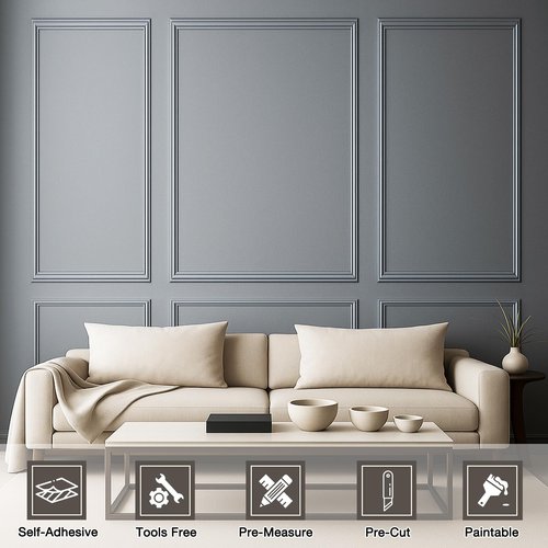 Wall Molding Kit Peel and Stick Ready-to-Assemble Wainscoting Panels Pre-Cut Wall Moulding Trim Self-Adhesive Wainscoting Panel Frame for Interior Home Decoration (56.3"x 23", 56.3"x 48", 3 Set)