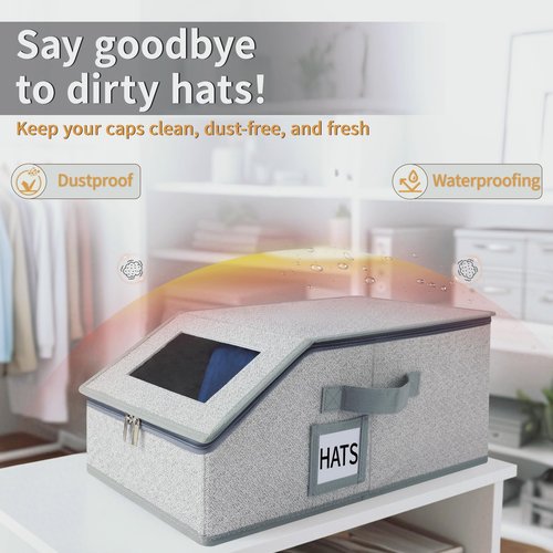 LUMESIX 2 PCS Hat Organizer for Baseball Caps Stackable HatBox Hat Rack Hold Up to 24 Caps Hat Storage for Closet with Clear Window Space-Saving Fabric Hat Holder