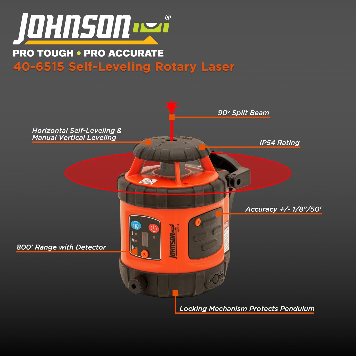 Johnson Level & Tool 40-6515 Self-Leveling Rotary Laser, Red, 1 Laser Level