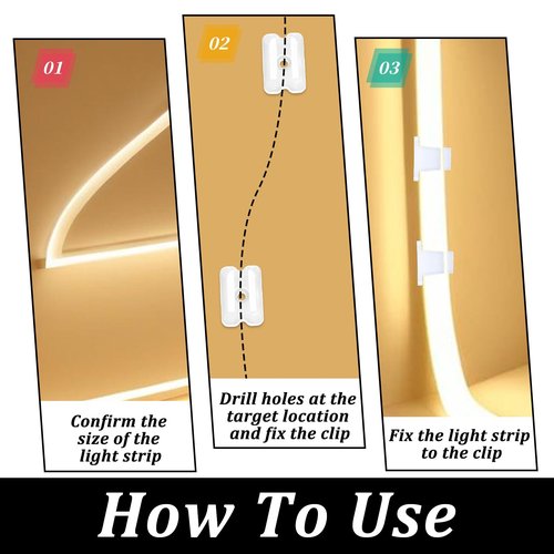 TIESOME 30Pcs LED Strip Mounting Clips Holder Waterproof Rope Light Clips Mounting Bracket Neon Mount Clip Fixing Clamps Holder with Screws for 5mm to 6mm LED Strip Lighting, Translucent