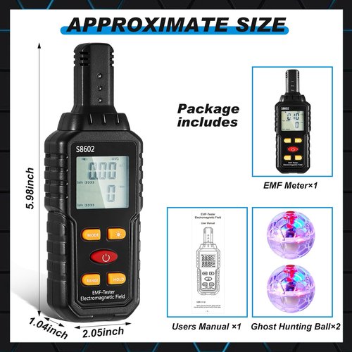 Ghost Hunting Equipment Kit, Emf Meter with 2 Motion Light up Cat Balls, Paranormal Equipment Emf Meter Detector Ghost Equip for Outdoor(White)