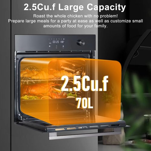 24 Inch Electric Single Wall Oven, 2.5 Cu.ft Built-in Convection System with 8 Cooking Functions in Stainless Steel, Touch Control