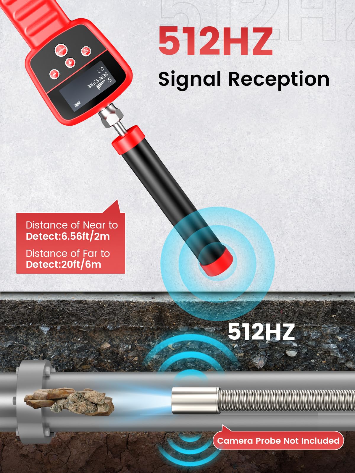 Oiiwak 512Hz Pipe Locators Receiver, Underground Pipe Sewer Inspection Drain Locator with LED Screen Portable and Durable with Headphones for Construction & Plumbing