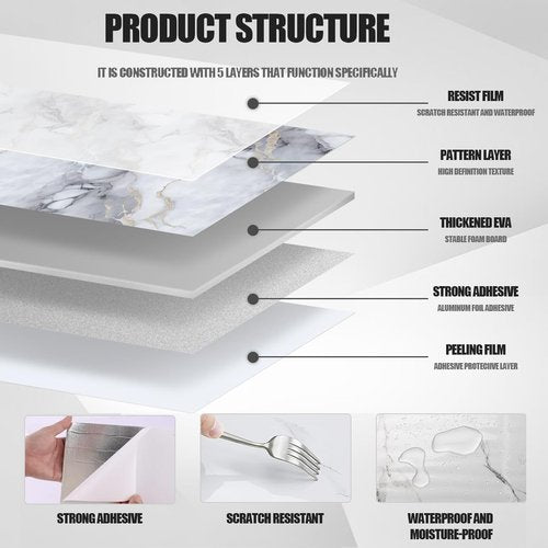 Chejiaye 10pcs Marble Peel and Stick Backsplash Waterproof Washroom Wall Panels, Peel and Stick Tile, PVC Wall Panels for Kitchen,Bathroom,Living Room,Colorful (Not Real Tile,11.8" x 11.8")