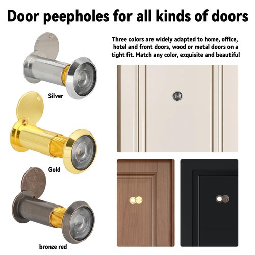 Door Viewer Peephole, 220 Degree Wide Angle Peephole with 0.63 Inch/16mm Drill Bit Kit with Heavy Duty Swivel Privacy Cover for 1-3/8“ to 2-1/6” Doors, for Home Office Hotel (Bronze Red)