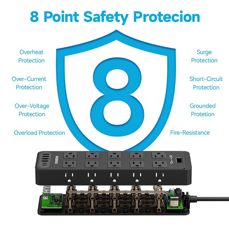 Solidock 20AC Power Strip with USB Ports, Heavy Duty Surge Protector Power Strip 15 Amp, 6Ft Extension Cord with Multiple Outlets