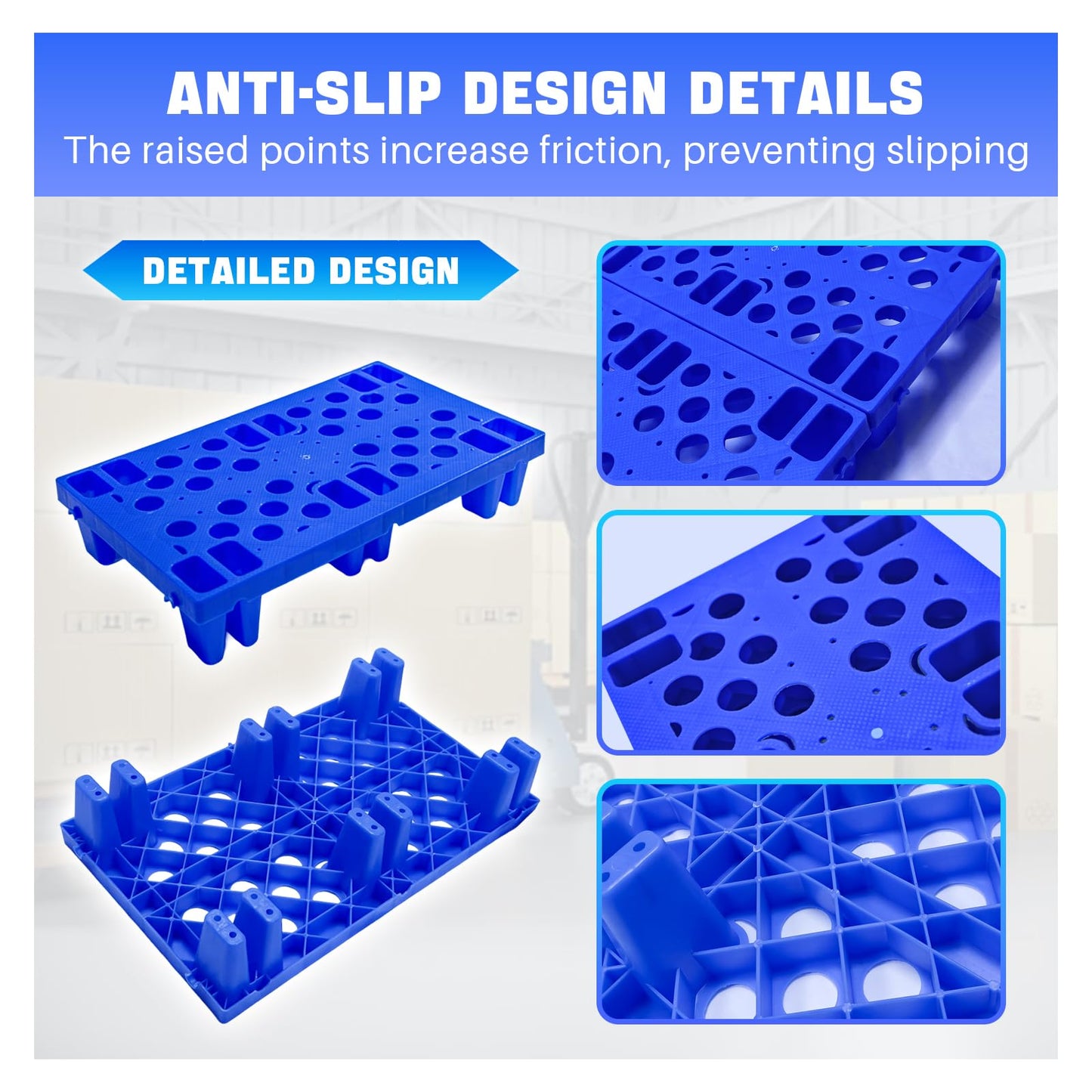 TMINEL Plastic Pallet, Waterproof Storage Grid Pad Lightweight Plastic Pallets for Basement Storage Nestable Pallet for Indoor and Outdoor Floor Cargo Storage(6pcs-11.8 * 19.7 * 3.9in)