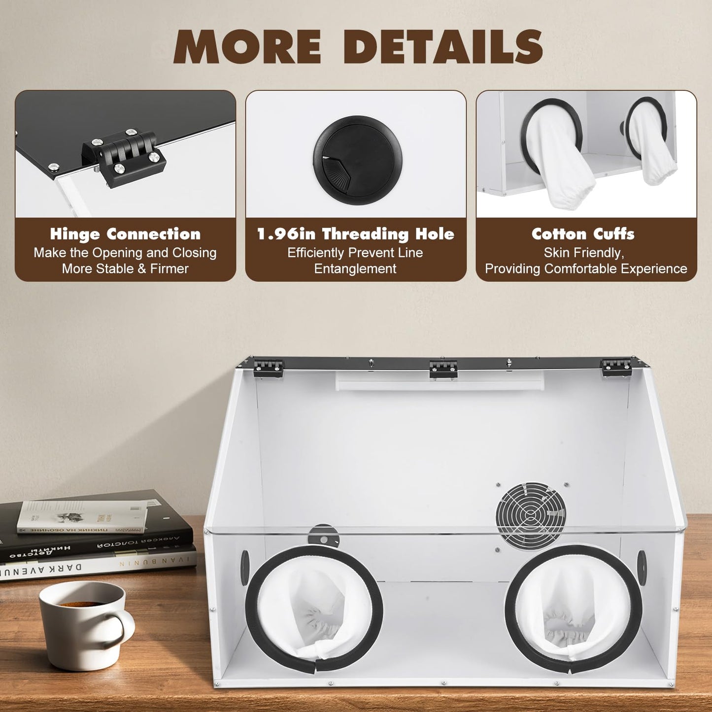 2 Holes Dust Box, Fully Enclosed Dust Cover Grinding Table Polisher Dust Box, Acrylic Electric Grinding Table Polisher Cover with Led Light & Fan For Table Polisher