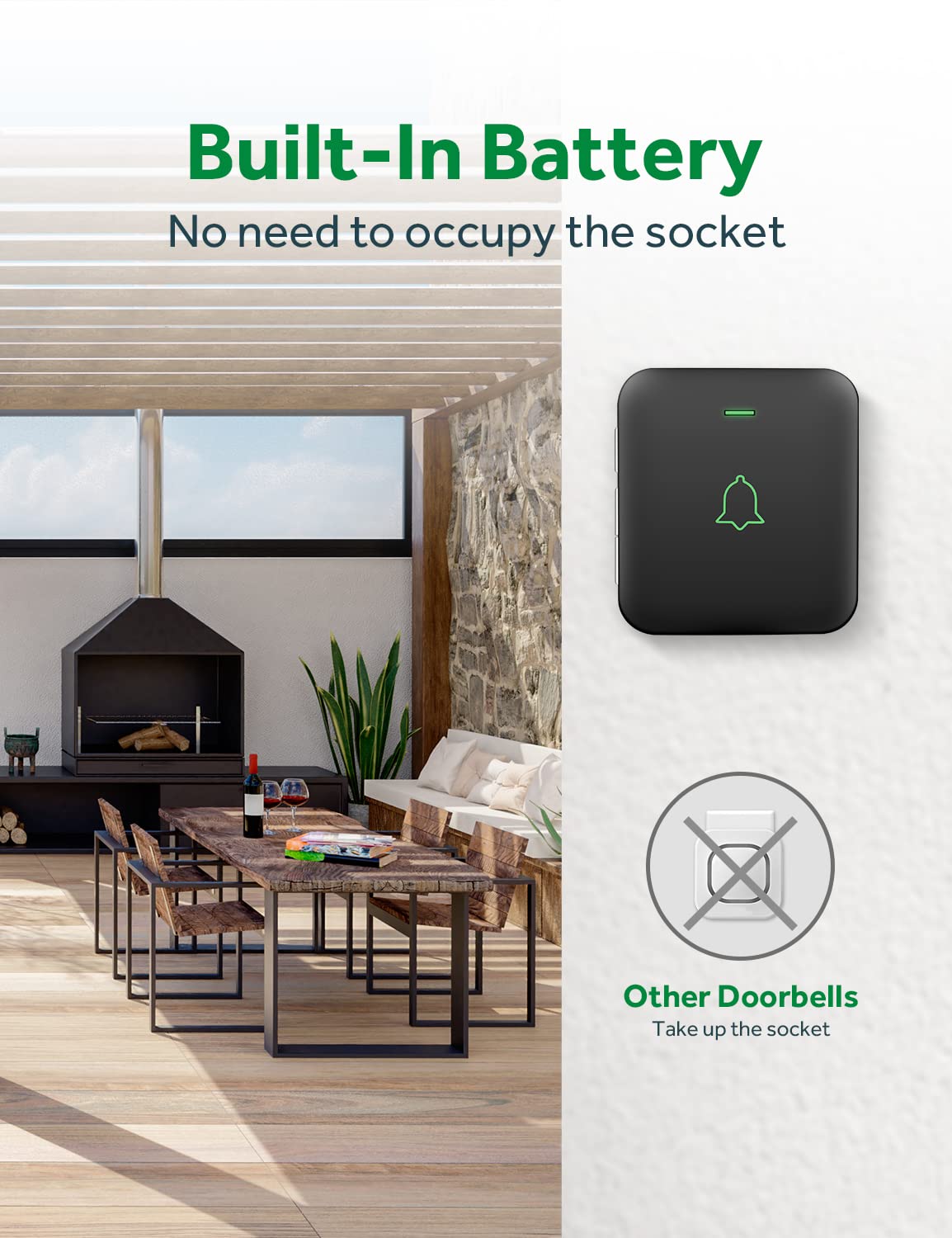 AVANTEK Wireless Door Bell, BA-11 Waterproof Battery Operated Doorbell Chime Operating at 1000 Feet, Portable Door Chime kit with 52 Melodies, 5 Volume Levels, and CD Quality Sound