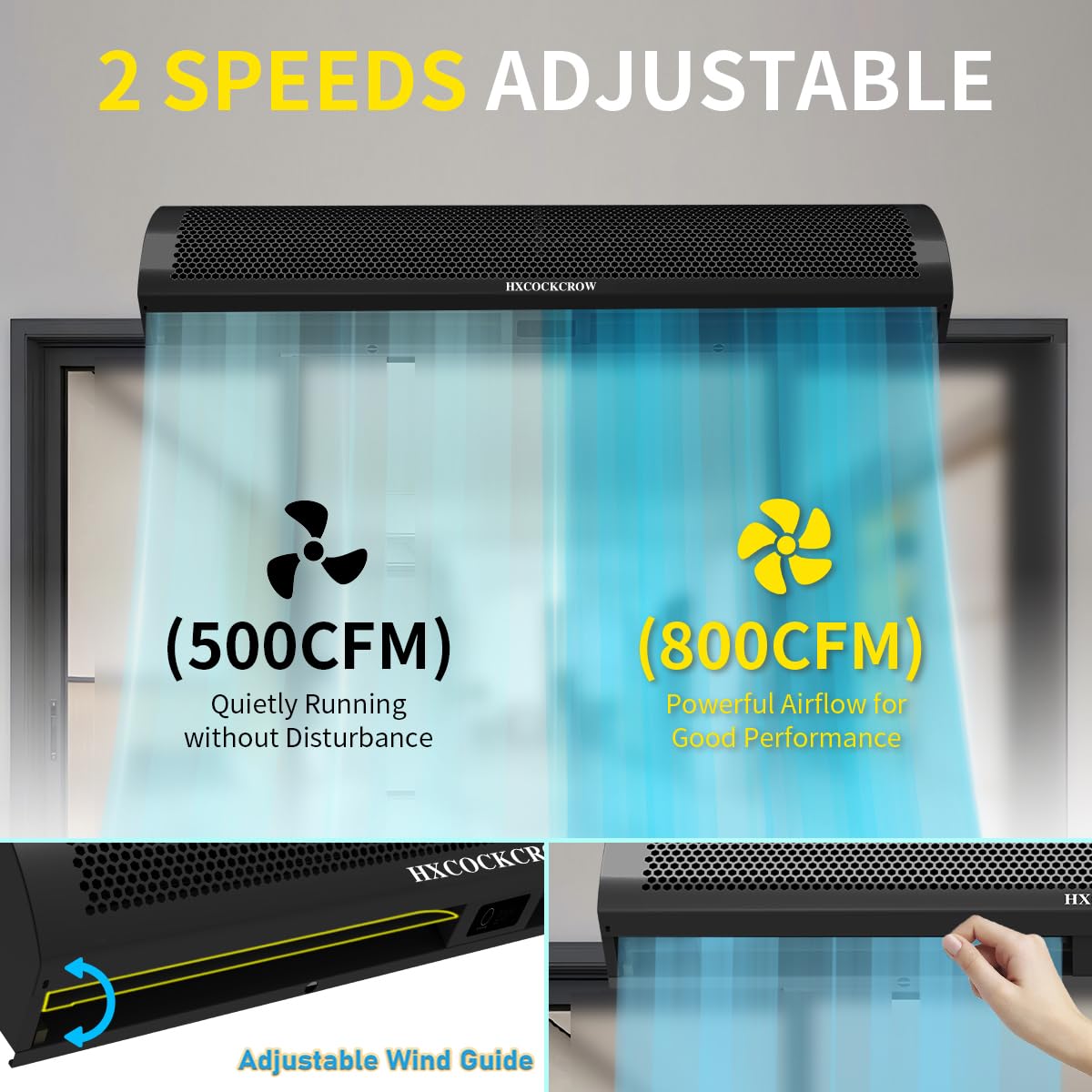 HXCOCKCROW 36’’ Air Curtain for Doors,【New Upgrade】 Commercial Matte Black Door Fan with Door Magnetic Switch for Home Restaurant Shop Garage, 2-Speed Indoor Curtain Fan, High Power & Slim