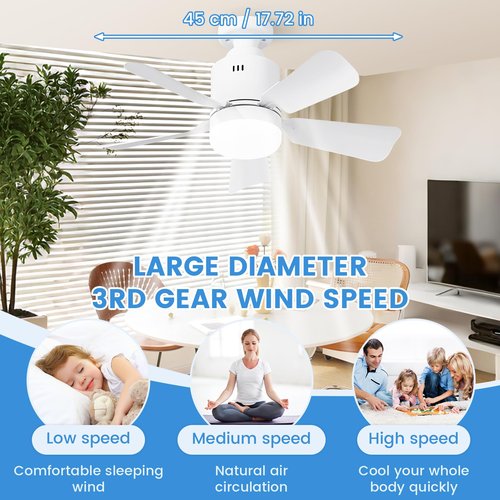 Socket Fan Light with Lights Ceiling Fans with Remote and App Control 3 Colors 3000K-6500K 2800 Lumens Light Bulb Fan Screw in Small Ceiling Fans for Bedroom Living Room Kitchen Garage (White)