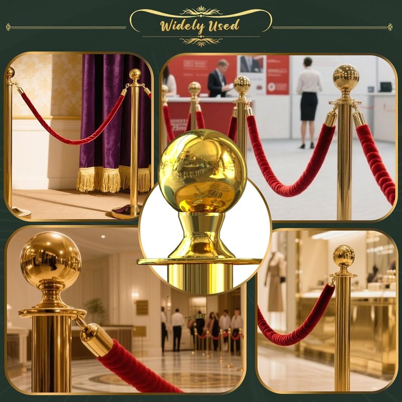 SuiROYI 4 Pcs Gold Stanchions with Velvet Ropes with 3 Pcs 5 Ft Red Velvet Ropes Carpet Ropes Posts Stanchion Set for Crowd Control Barriers for Weddings, Events, Hotels, and Party Decor