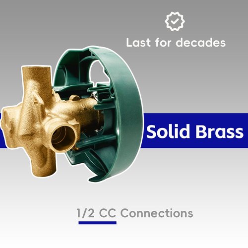 PlumFix Brass Shower Valve for One-Handle Faucet, Pressure Balancing Tub Valve Compatible With 1/2-Inch CC Connections 4 Ports