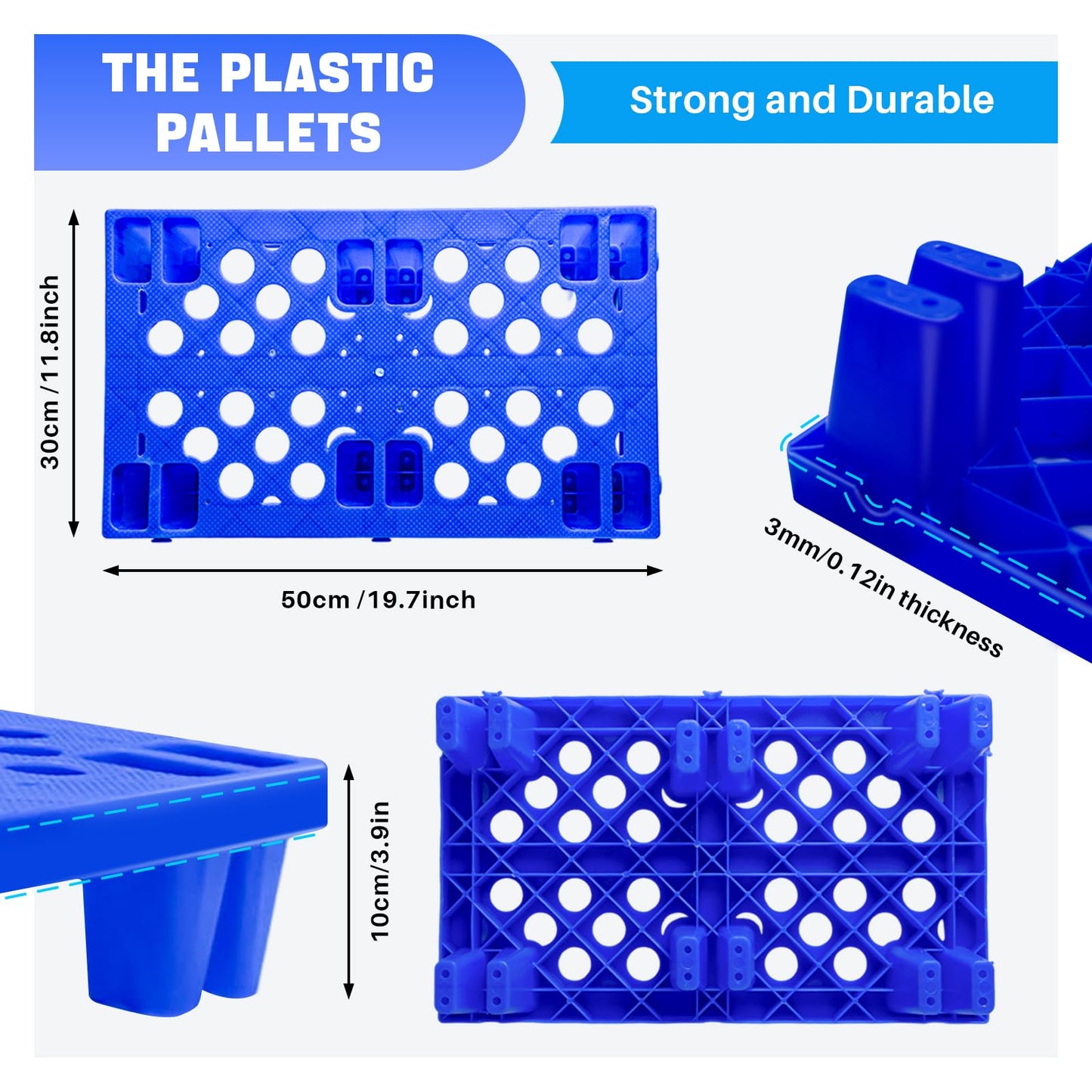 TMINEL Plastic Pallet, Waterproof Storage Grid Pad Lightweight Plastic Pallets for Basement Storage Nestable Pallet for Indoor and Outdoor Floor Cargo Storage(6pcs-11.8 * 19.7 * 3.9in)