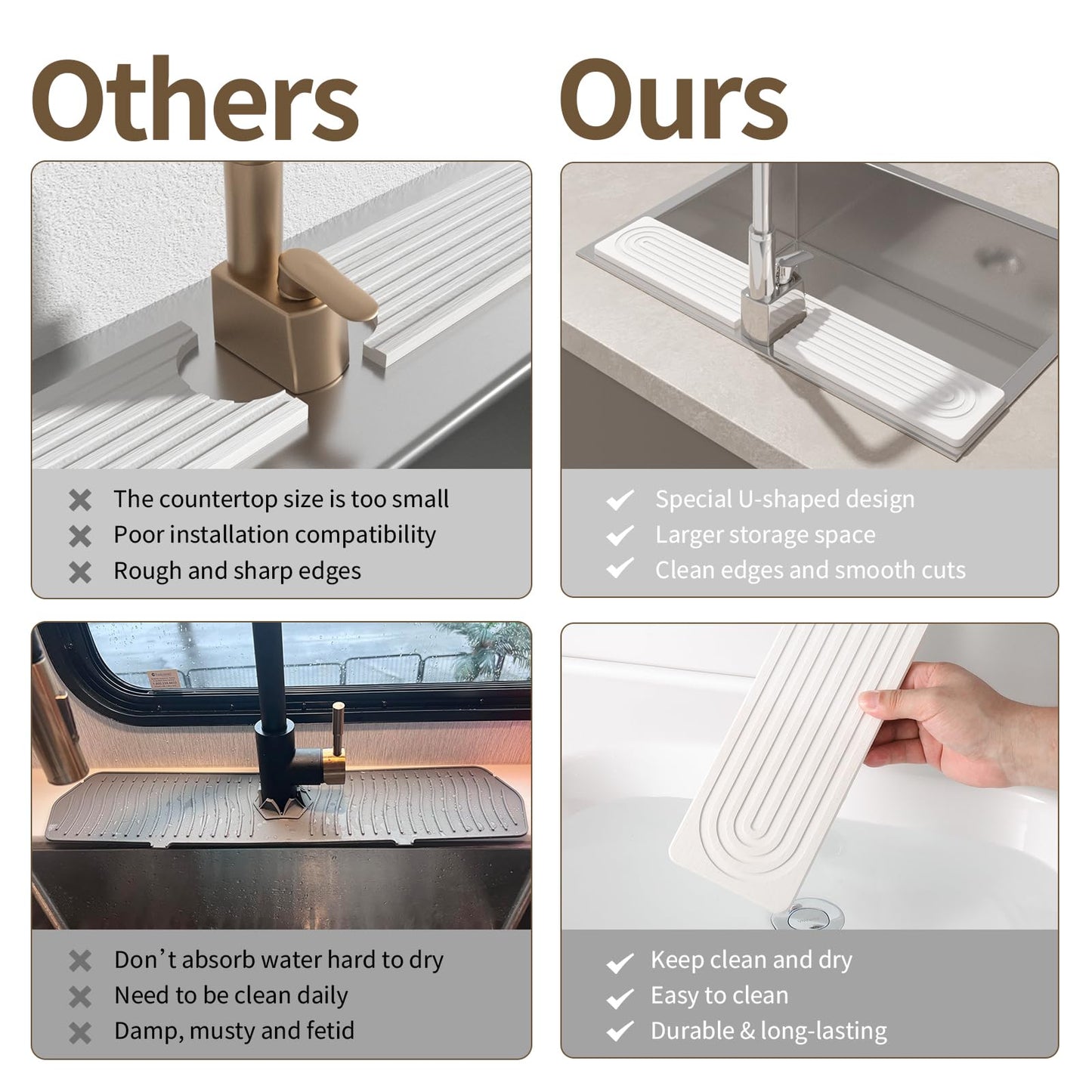 IMGROSE Faucet Mat for Kitchen Sink, Diatomite Stone Drying Sink Protectors, Bathroom Faucet Splash Guard, Quick Dry Water Absorbing, Non-Slip Stone Tray for Kitchen Counter, White, 23.6" x 3.9"