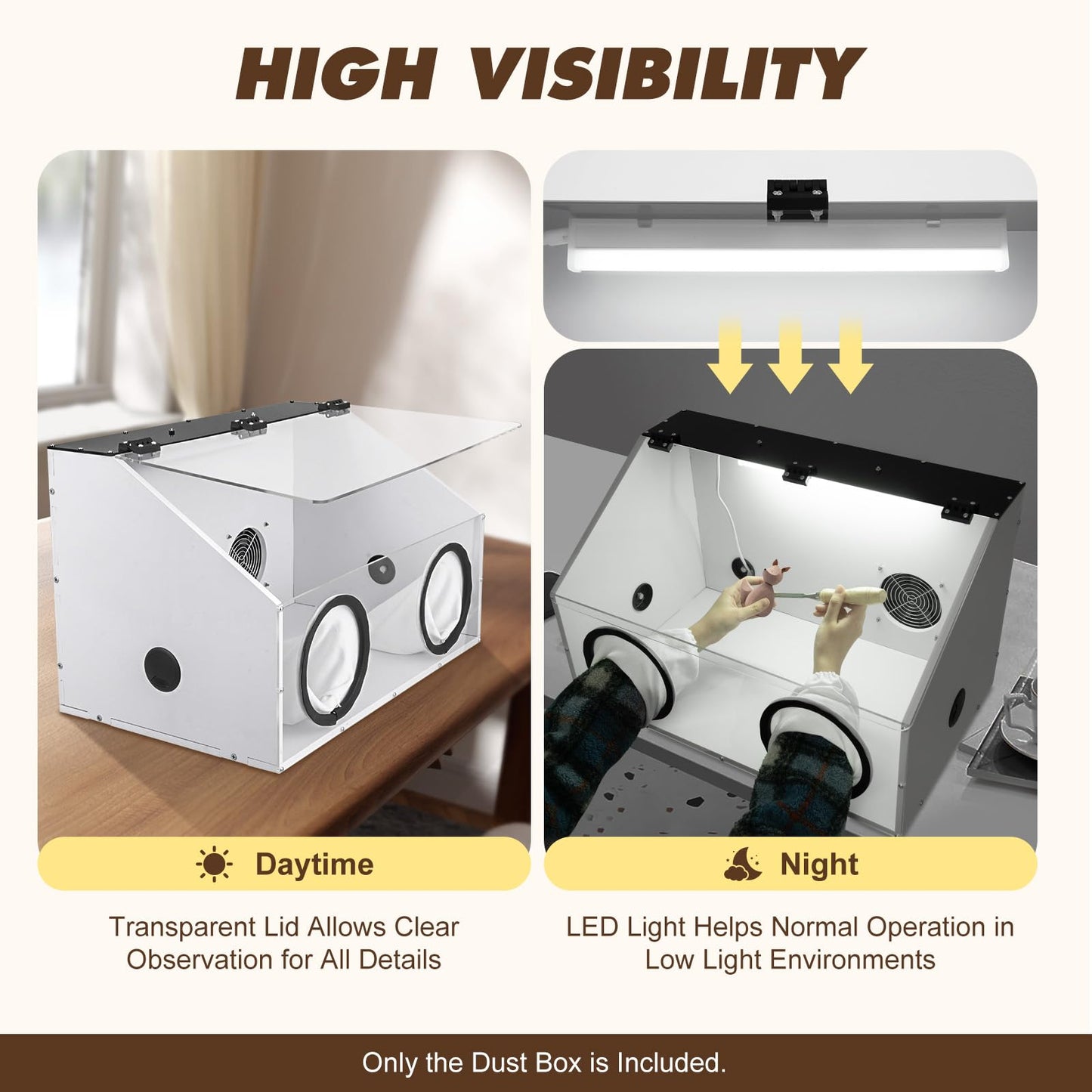 2 Holes Dust Box, Fully Enclosed Dust Cover Grinding Table Polisher Dust Box, Acrylic Electric Grinding Table Polisher Cover with Led Light & Fan For Table Polisher