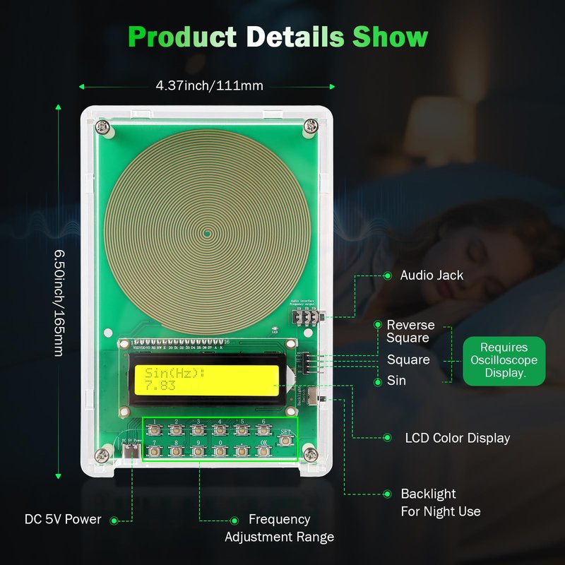 0.01Hz-200kHz Adjustable Frequency Generator for Healing Schumann Sine Waves Resonance Generator 7.83Hz Ultra Low Frequency Generator Resonator with Acrylic Case