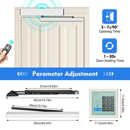 Pattosaey Automatic Swing Door Opener Heavy Duty Door Operator Remote Control Swing Opening, Manual/Auto Mode Low-Noise Gear Compliant for Residential & Commercial Use