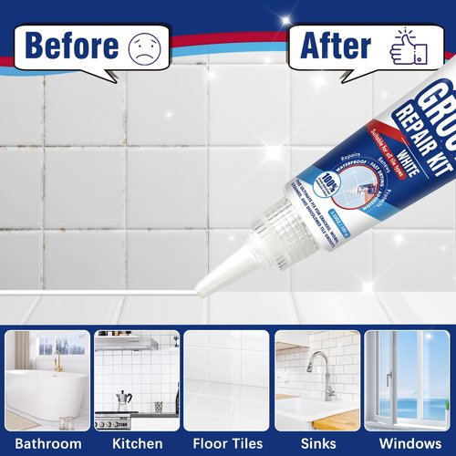 Mallbaola Tile Grout Repair Kit, 2 Pack Tile Grout Paint, Grout Sealer for Bathroom Kitchen Floor Tile, Fast Drying Grout Pen, White Filler Restore & Renew Tile Joints Line and Gaps