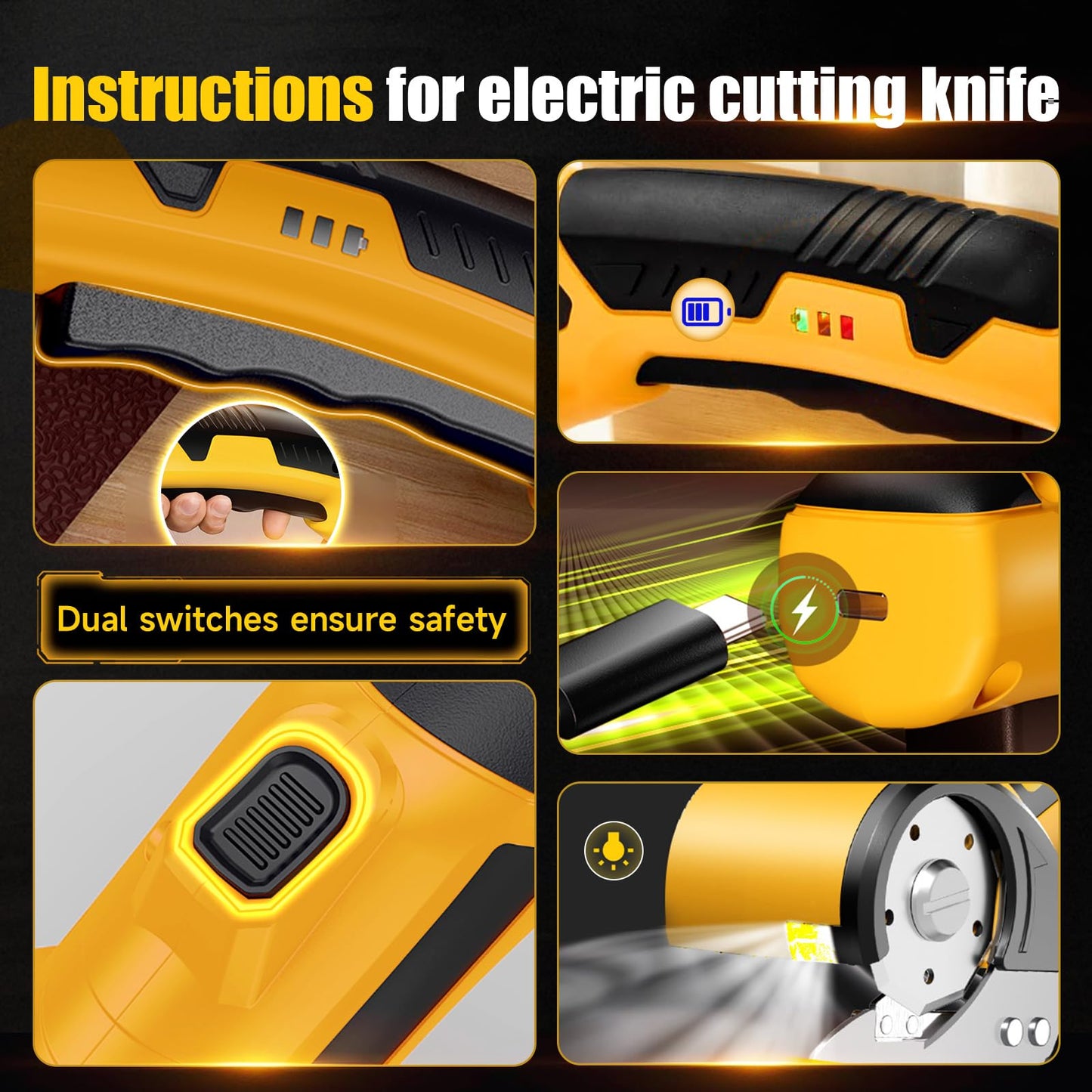 Electric Scissors Cardboard Cutter with LED Light .2000mAh 4V High Efficiency Motor High Speed Steel Blade Convenient Operation Fabric Cutter Box Cutter spare blade