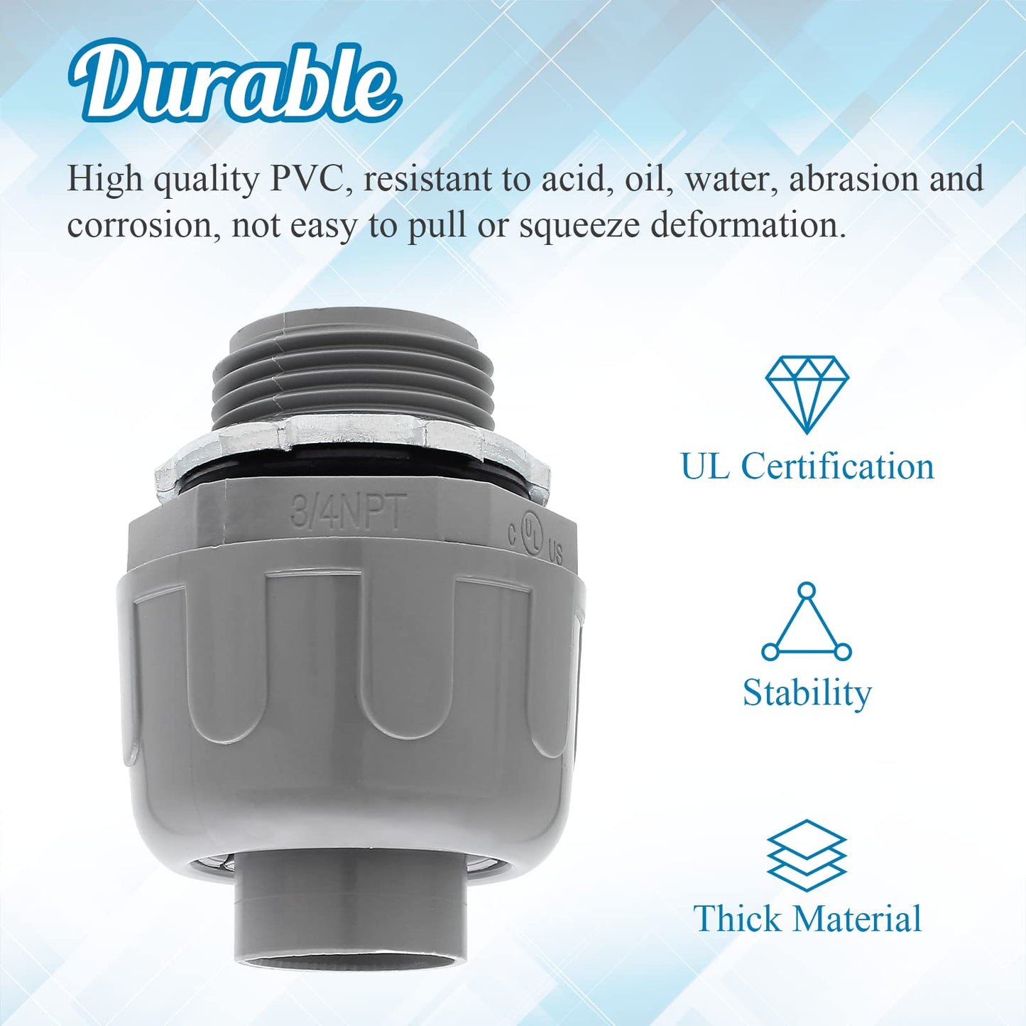Moicstiy 6Pcs 3/4 Inch NPT Liquid Tight Connector Nonmetallic Straight Electrical Conduit Connector Fitting, UL Listed PVC Flexible Conduit Fittings