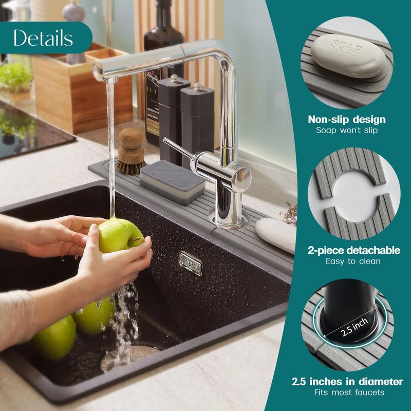 eormoe 30 inch Kitchen Faucet Absorbent Mat - Diatomaceous Earth Splash Guard for Sink Faucet, Aesthetic Water Absorbing Stone Tray in The Modern Home(Grey, 30" x 3.9")