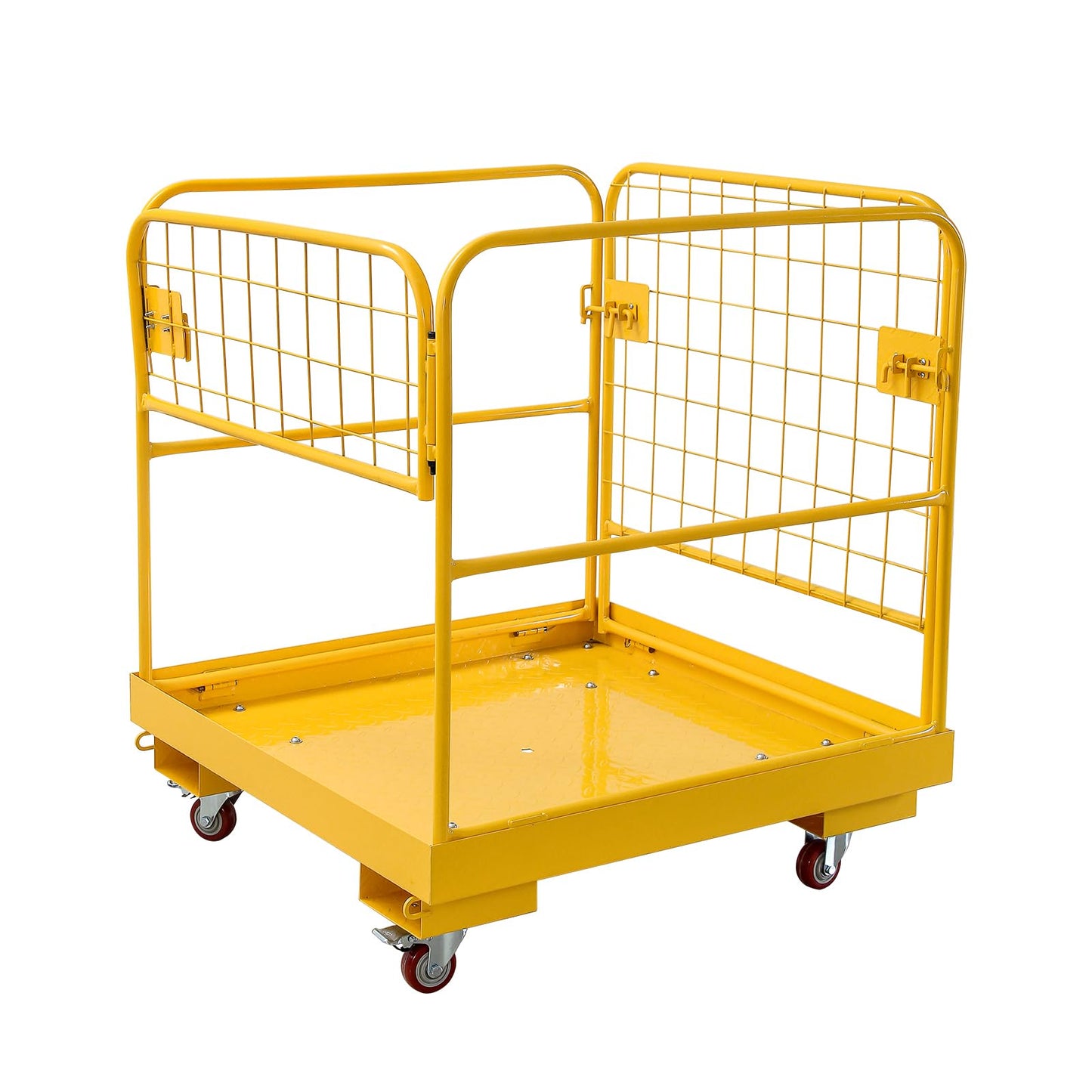 KODOM Forklift Safety Cage 36''x36'' Heavy Duty Steel Forklift Work Platform 1150LBS Capacity with 4 Universal Wheels Collapsible Lift Basket Aerial Rails Aerial Platform, Yellow