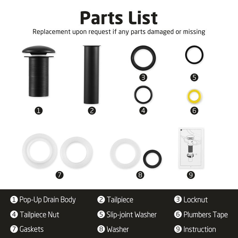 KES Solid Ceramic Cap Bathroom Sink Drain Without Overflow, Pop Up Drain for Bathroom Sink, Ceramic Bathroom Sink Stopper, All-Metal Body Matte Black, S2008D-CB