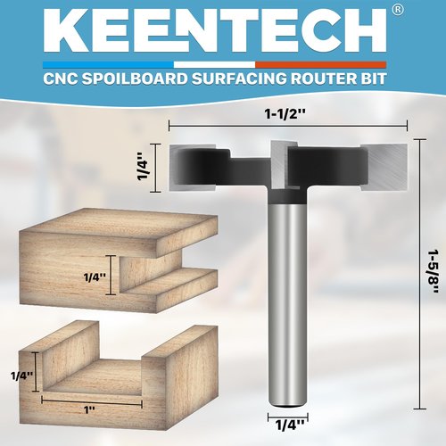 KEENTECH CNC Spoilboard Surfacing Router Bits, 1/4” Shank 1-1/2” Dia 3/10” Cutting Depth, YG6X, Wood