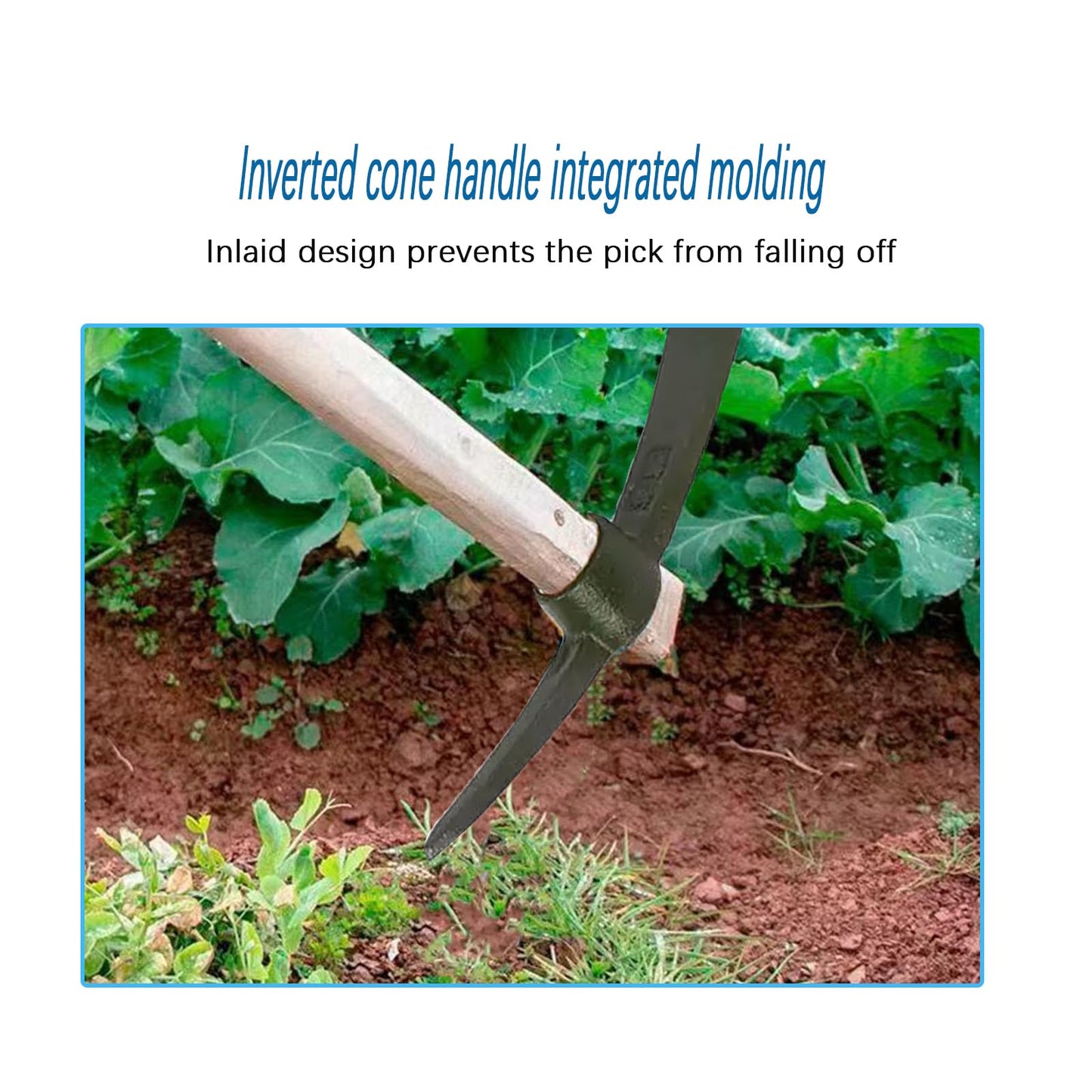 rosyquarz Forged Heat Treated One Piece Intact cast Iron Hoe,Weeding Garden Pick Axe,for Gardening,Camping and Outdoors Climbing Pickaxe