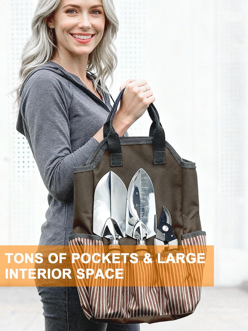 Garden Tools Set – 11-PCs Heavy Duty Gardening Kit, Stainless Steel Tools with Wooden Handles, Canvas Tote Bag, Gloves & Watering Can – Gardening Tools Gift for Women, Beginners, Patio & Backyard Use