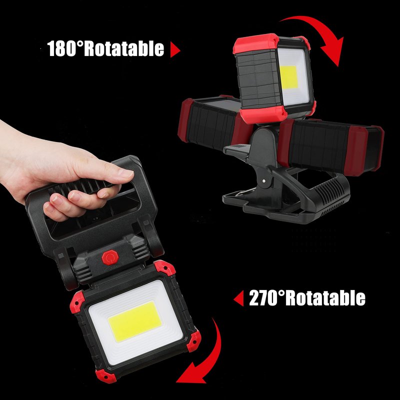 Easymaxx LED Rechargeable Work Light with Clamp, 2Pack 2100LM COB Magnetic Clip on Worklight 270° Rotating with Mobile Charger, Portable Clamp Work Light for Boats, Car Repairing, Job Site Lighting
