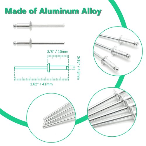 Qjaiune 100Pcs Aluminum Pop Rivets 3/16" x 3/8" (Diameter x Grip Length), Dome Head Blind Rivets for Sheet Metal Automotive Railway